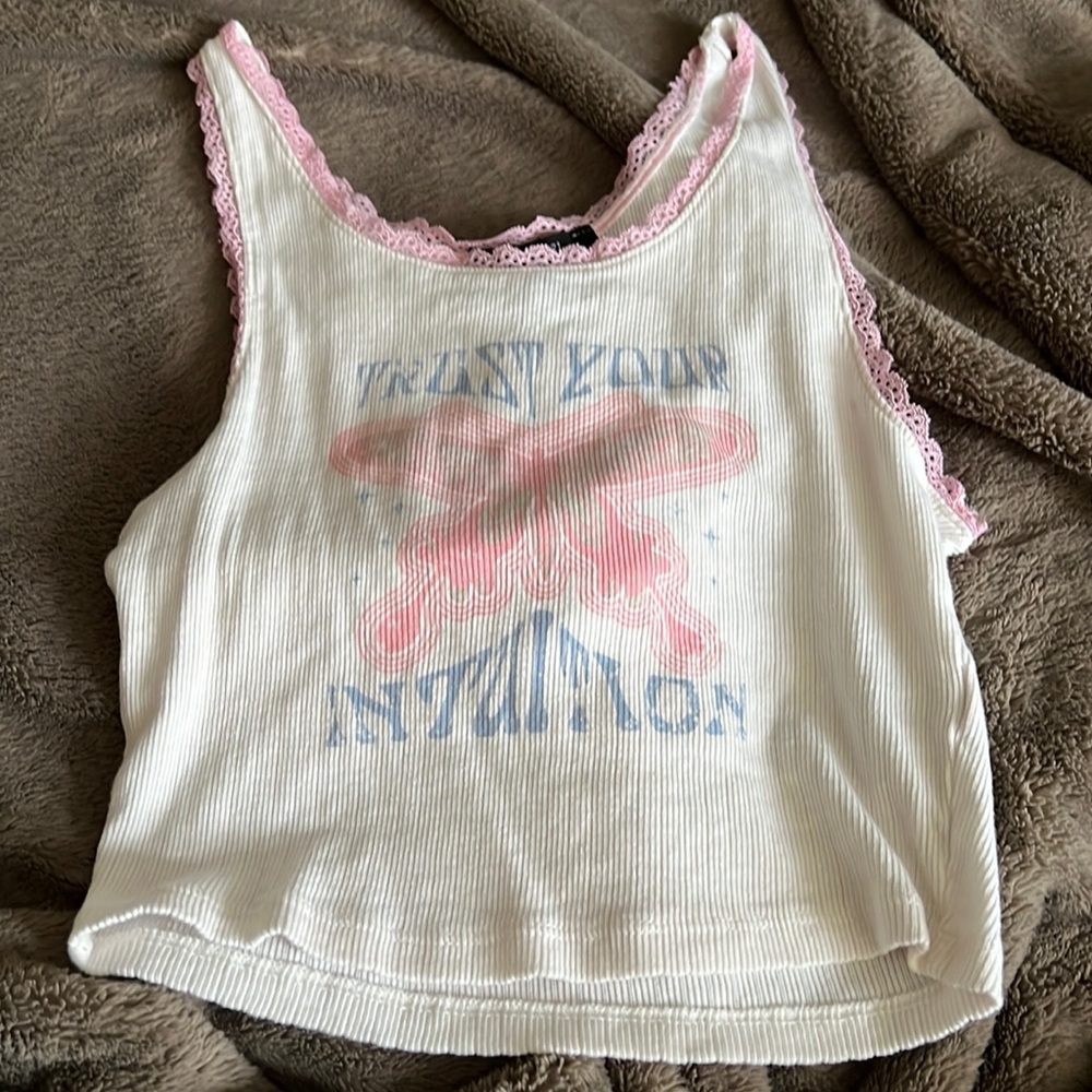White graphic Tank/croptop